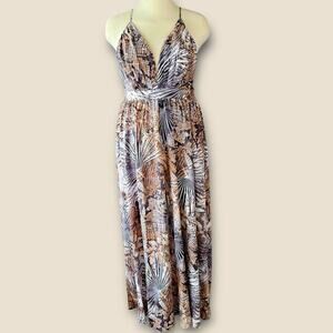Sweet Generis Strappy Plunging Open Back Maxi Swing Dress Size 3X Bohemian Print